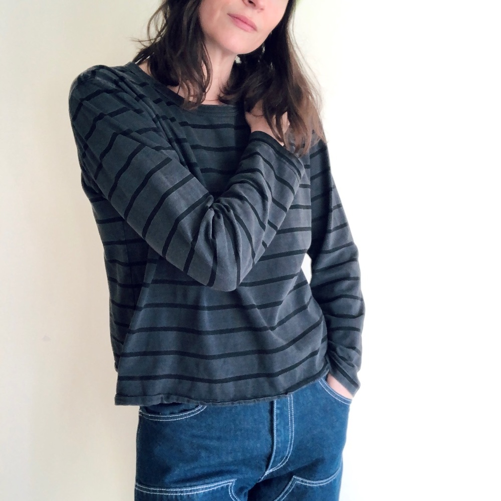 Black and Gray Boxy Long Sleeve Sweatshirt